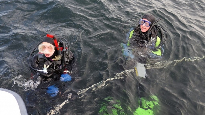 Craig Harger (left) and Charlie Buffum (right), who discovered the wreckage of the USS Revenge.