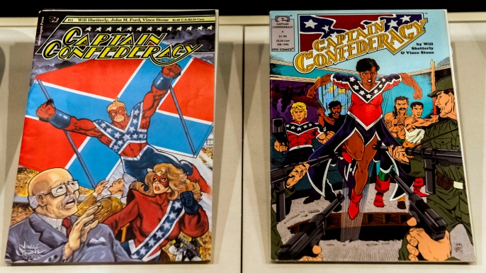 A display of ''Captain Confederacy'' comic books at the Museum of the Confederacy. (Credit: Brian Cahn/ZUMA Press/Alamy Stock Photos)