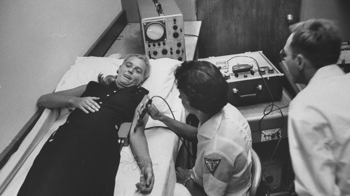 Astronaut Jerrie Cobb undergoing test to determine her physical fitness for space flight at Lovelace Foundation. (Credit: Ralph Crane/The LIFE Picture Collection/Getty Images)
