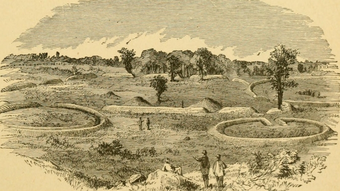 Illustration of Ohio Earthworks in a 19th century book, 'Ridpath's History of the World'. (Credit: Internet Archive Book Images/Flickr Creative Commons)