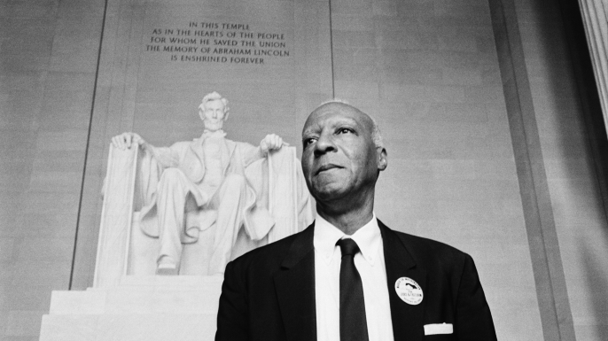 Civil rights leader A. Philip Randolph at the Lincoln Memorial during the March on Washington, 1963. (Credit: Bettmann/Getty Images)