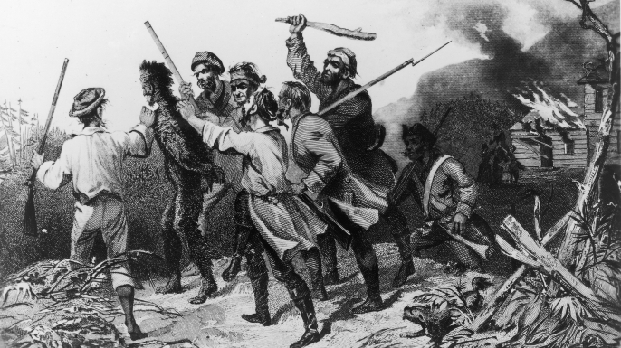 The Whiskey Rebellion was a popular uprising after the government, during George Washington's presidency, decided to tax whiskey to pay off the national debt. Rebel's would often tar and feather tax collectors. (Credit: Fotosearch/Getty Images).