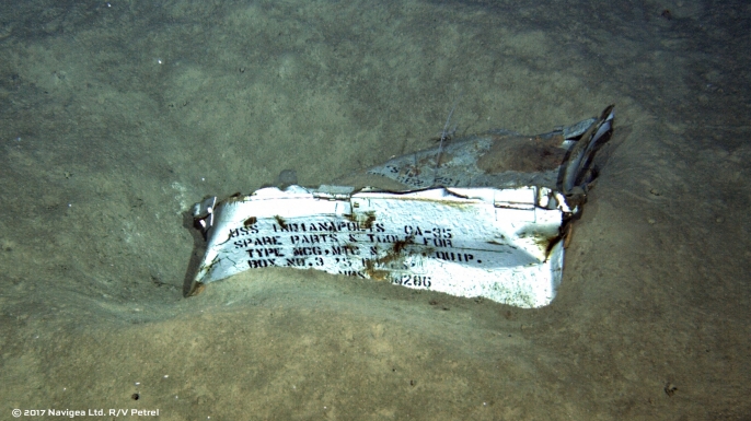 Piece of the USS Indianapolis discovered by the expedition crew of Paul Allen's research vessel R/V Petrel. (Credit: Paul Allen)