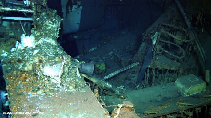 Photograph of the USS Indianapolis discovered by the expedition crew of Paul Allen's research vessel R/V Petrel. (Credit: Paul Allen)