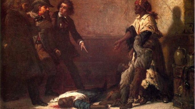 Margaret Garner, an escaped slave, as she stands over her child whom she killed so they would not have to endure slavery any longer.
