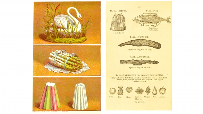 Images of dessert molds from Agnes Marshall's, The Book of Ices, 1885. (Credit: University of Leeds Library)