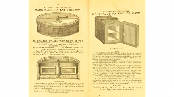 Images of Agnes Marshall's patented freezers from her book, The Book of Ices, 1885. (Credit: University of Leeds Library)