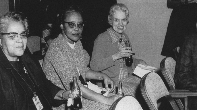 Human computers Dorothy Vaughan (left) with Lessie Hunter (center), and Vivian Adair (right). Vaughan began her career at NASA's segregated "West Area Computing" unit and was promoted to become NASA's first black supervisor. (Credit: NASA)