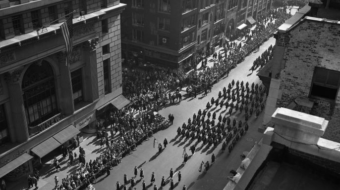 Columbus Day parade, October 12, 1949, New York City. (Credit: SuperStock/Getty Images)