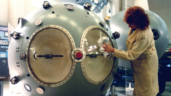 A replica of the first Soviet atomic bomb in a Russian Nuclear Weapon Museum. (Credit: Sovfoto/UIG via Getty Images)