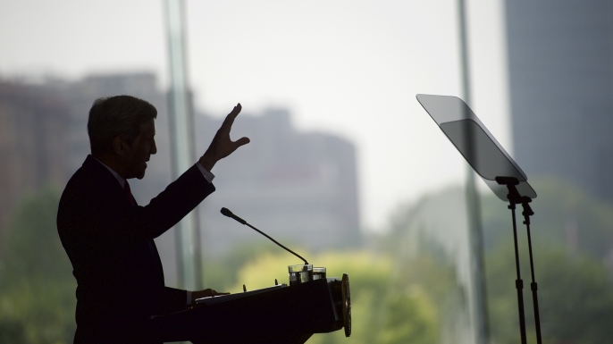 U.S. Secretary of State John Kerry delivers a speech on the nuclear agreement with Iran at the National Constitution Center September 2, 2015 in Philadelphia, Pennsylvania. (Credit: Mark Makela/Getty Images)