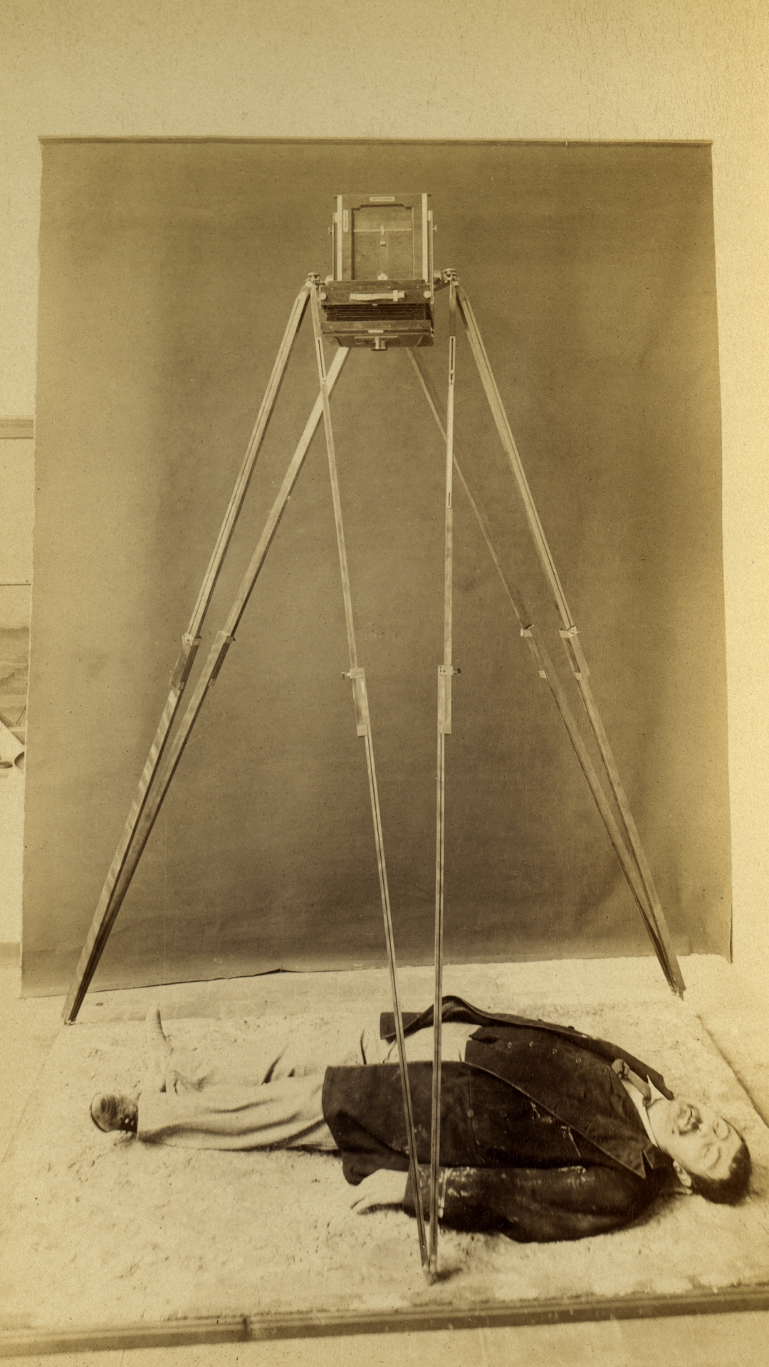 As part of his scientific system of documenting crime scenes, Alphonse Bertillon developed a tripod from which dead bodies could be photographed from above. It was called the 'God's-eye view.' Paris, 1894. (Credit: Adoc-Photos/Corbis via Getty Images)