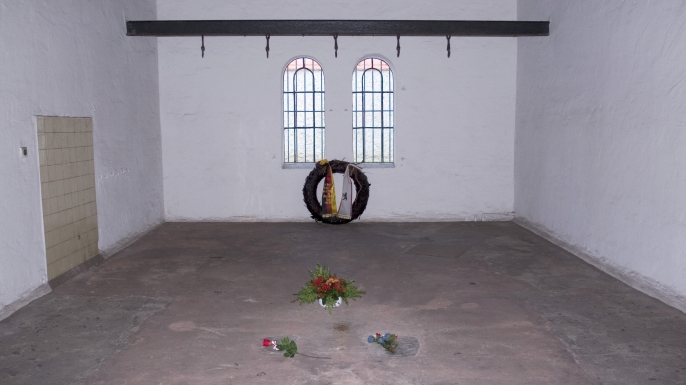 Memorial in the execution room at Ploetzensee Prison, Berlin, Germnay. (Credit: Siegfried Grassegger/imageBROKER/REX/Shutterstock)
