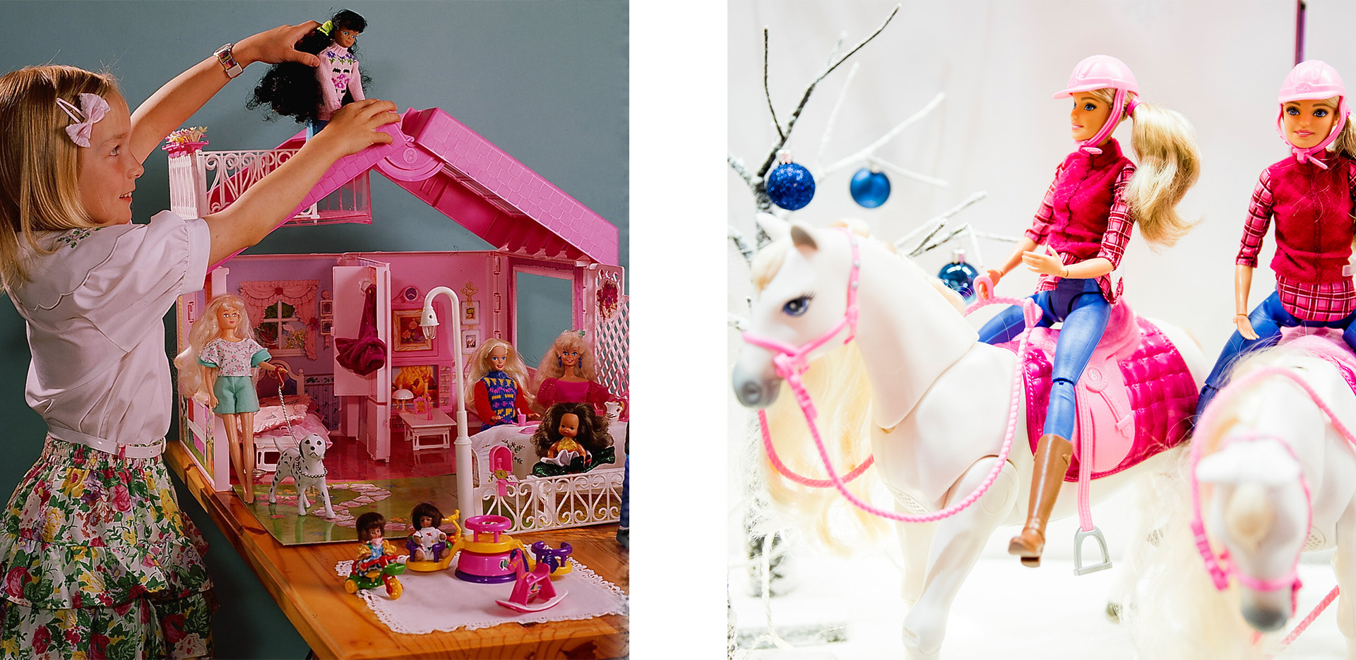 Barbie Dream House (Credit: Gierth/ullstein bild via Getty Images) and Barbie Dream Horse (Credit: Tristan Fewings/Getty Images)