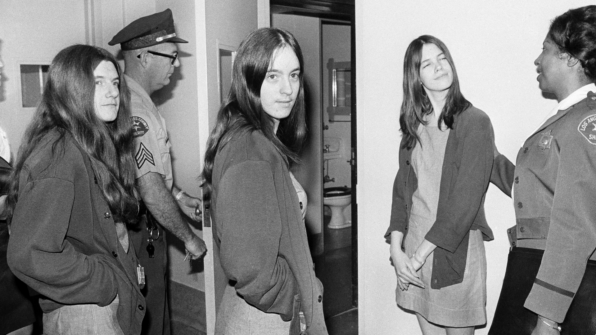 Leslie Van Houten, Susan Atkins and Patricia Krenwinkel, co-defendants with Charles Manson in the Sharon Tate murder trial, walking toward a Los Angeles courtroom to listen to further cross-examination of Linda Kasabian, the state's principal witness against them. Willingly joining Manson’s "family," these women were manipulated by Manson into carrying out his murderous orders. Sometimes, they even referred to themselves as a sorority called, "Charlie's Girls." (Credit: Wally Fong/AP Photo)