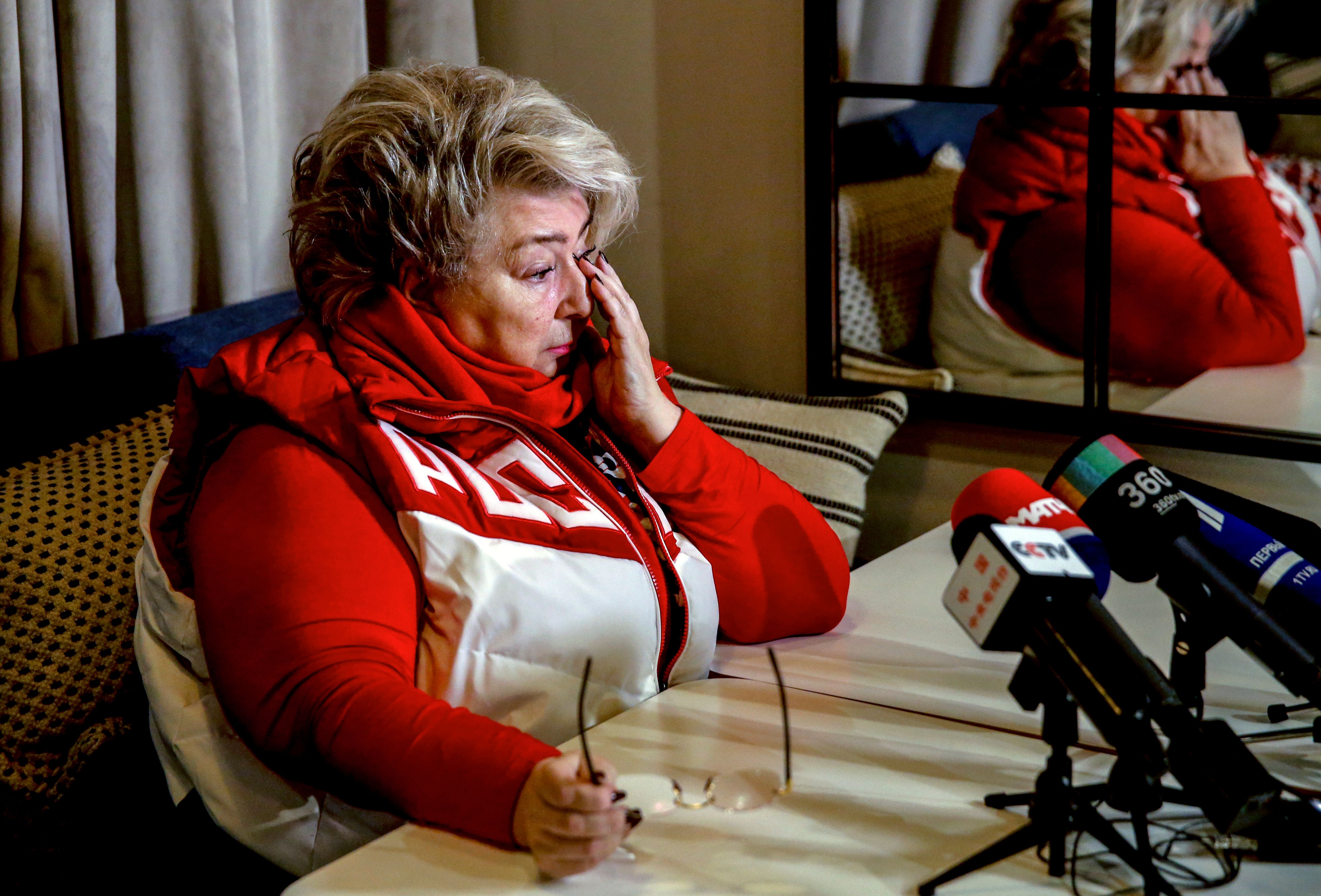 Figure skating coach Tatiana Tarasova speaks to the media on December 5, 2017 in Moscow, after the International Olympic Committee announced the decision to ban Russia from 2018 Winter Olympics. Russia were banned from the 2018 Olympics on December 5, 2017 over state-sponsored doping but the International Olympic Committee said Russian competitors would be able to compete "under strict conditions". / AFP PHOTO / Maxim ZMEYEV (Photo credit should read MAXIM ZMEYEV/AFP/Getty Images)