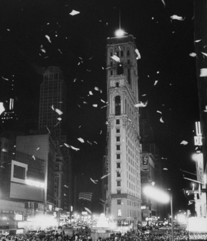 Crowds of people gather in Times Square to celebrate New Year's Eve. (Credit: Truman Moore/The LIFE Images Collection/Getty Images)