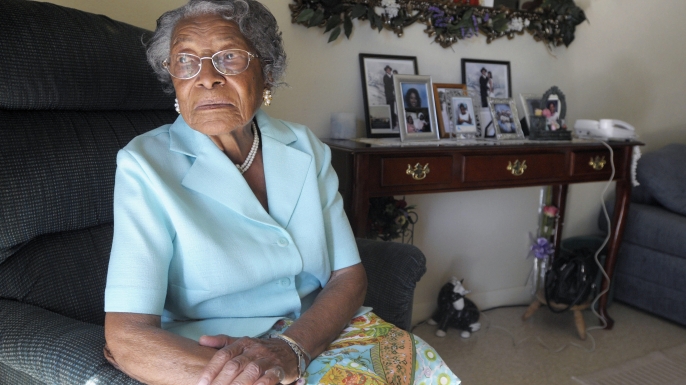 FILE - In this Oct. 7, 2010 file photo, Recy Taylor is seen her home in Winter Haven, Fla. The Alabama Legislature has officially apologized to an Taylor, who was raped nearly seven decades ago by a gang of white men as she walked home from church. (AP Photo/Phelan M. Ebenhack, File)