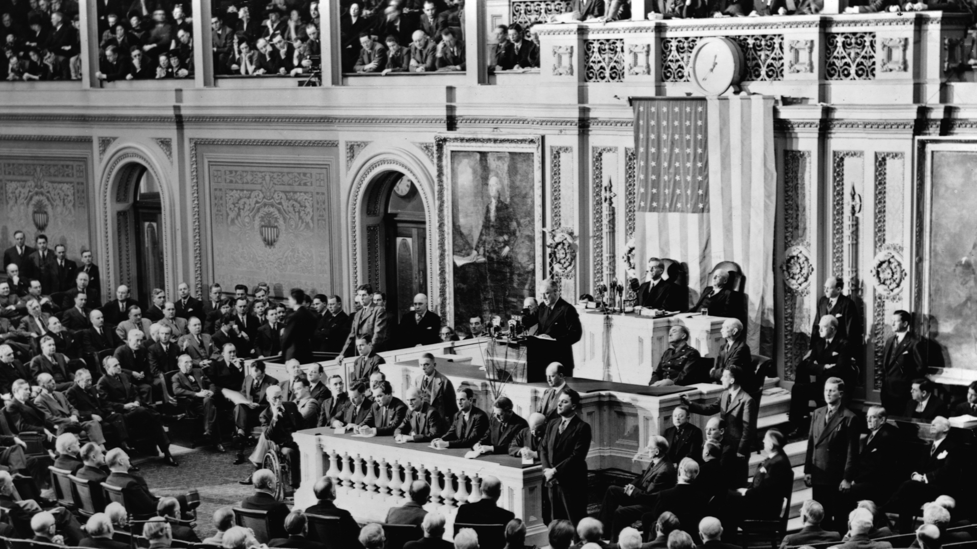 President Franklin Delano delivers his 1941 State of the Union address to a joint session of Congress. (Credit: Library of Congress/Corbis/VCG via Getty Images)
