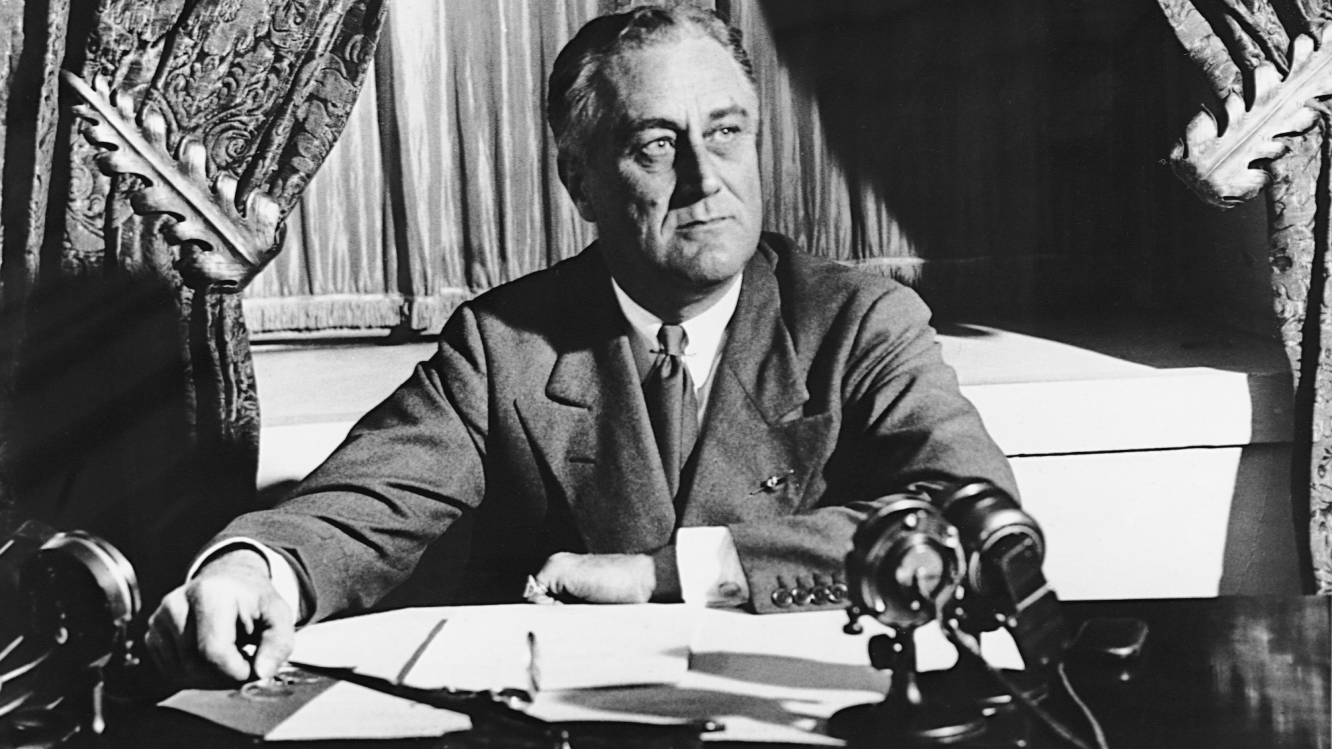 Franklin Roosevelt preparing for his first "fireside chat" in which he explained the measures he was taking to reform the nation's banking system. (Credit: Corbis/Getty Images)