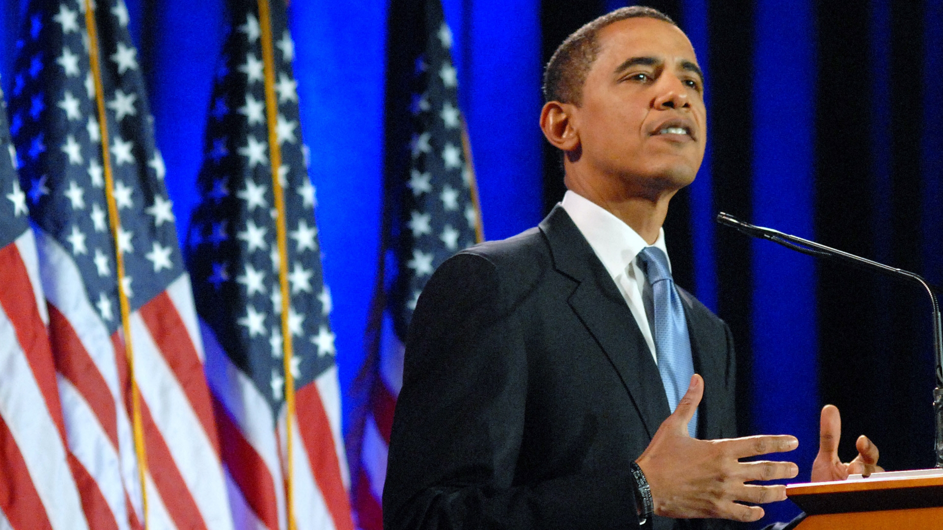 Former President Barack Obama speaking during a major address on race and politics at the National Constitution Center in Philadelphia, Pennsylvania. (Credit: William Thomas Cain/Getty Images)