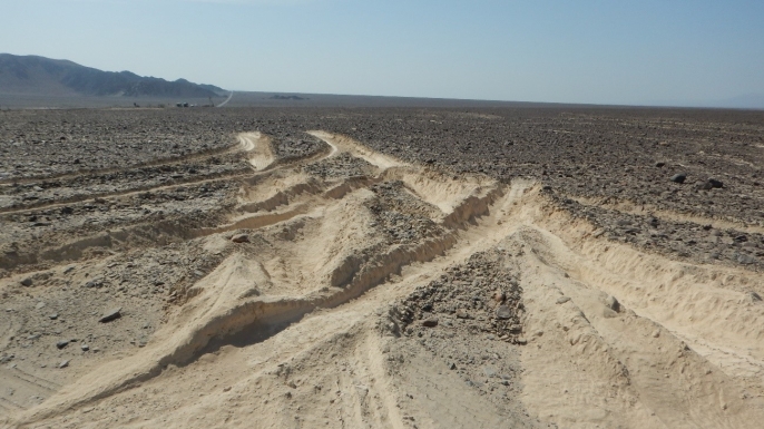 Tire damage from the truck that drove into the Nazca Lines in Peru. (Credit: Culture Minister of Peru)