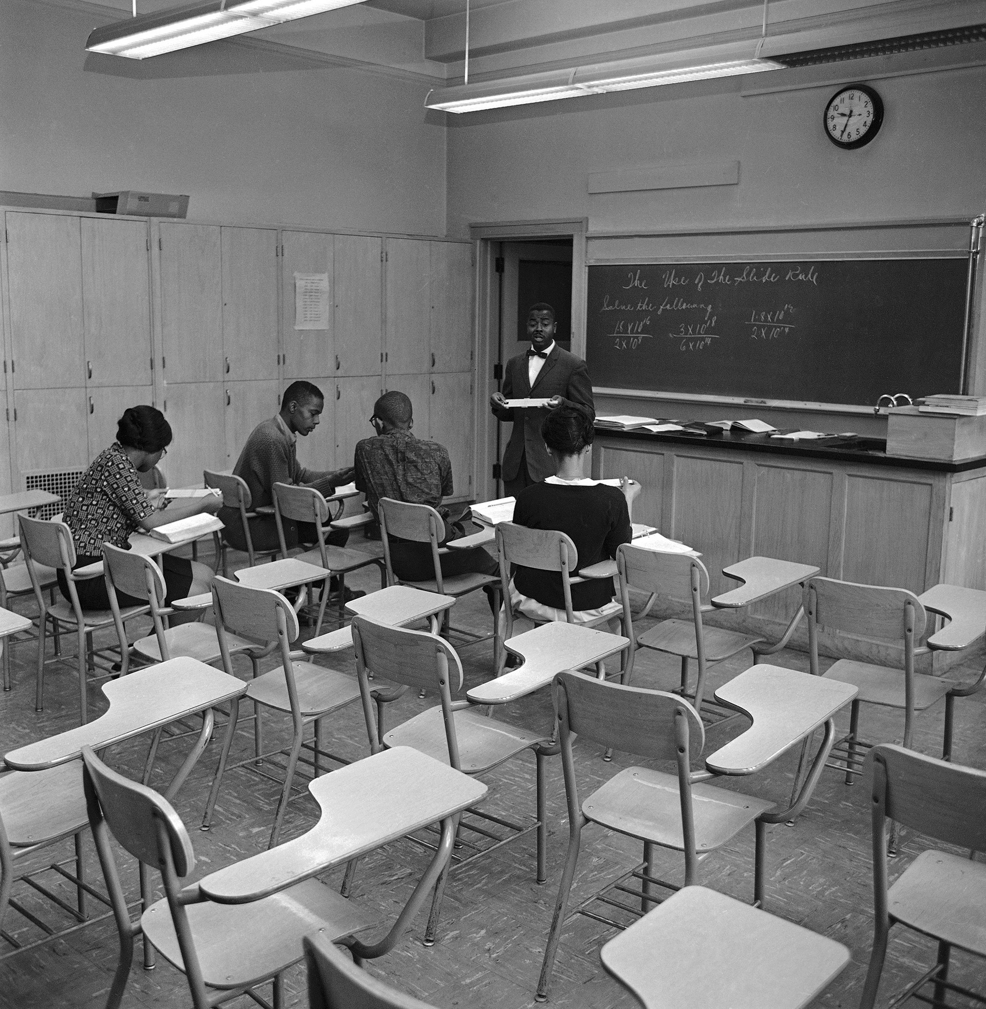 Four students, of the 38 that usually attend the class, seen studying at Englewood High School in Chicago on the day of the school boycott. (Credit: AP Photo)