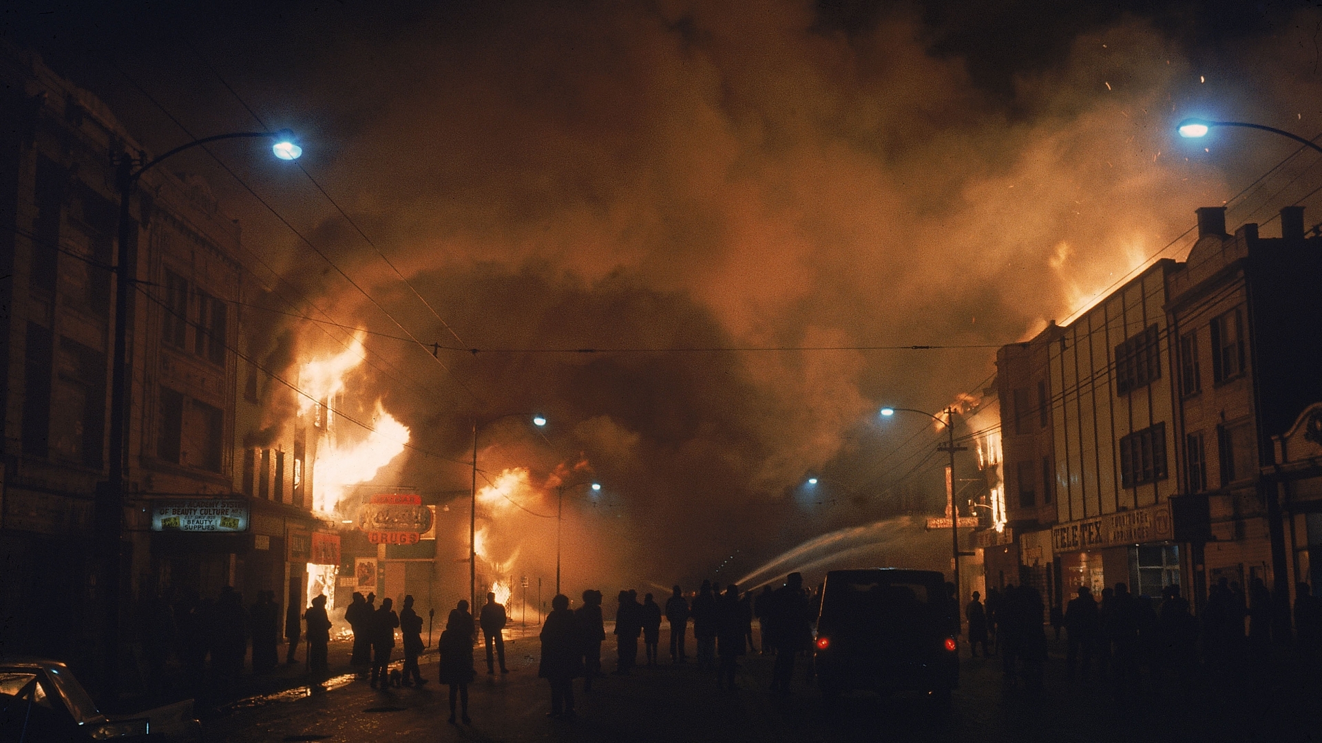 Streets ablaze from rioting following the assassination of Martin Luther King Jr., 1968. (Credit: Lee Balterman/The LIFE Picture Collection/Getty Images)