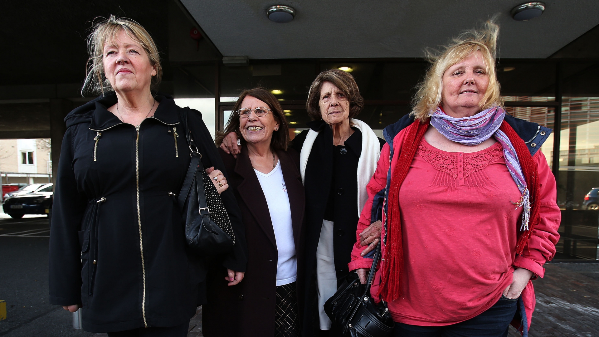 Survivors (left to right) Maureen Sullivan, Mary McManus, Kitty Jennette and Mary Smith, at the Law Reform Commission offices in Dublin to discuss proposed compensation packages, for those who survived Catholic-run workhouses known as Magdalene laundries. (Credit: Julien Behal/PA Images/Getty Images)